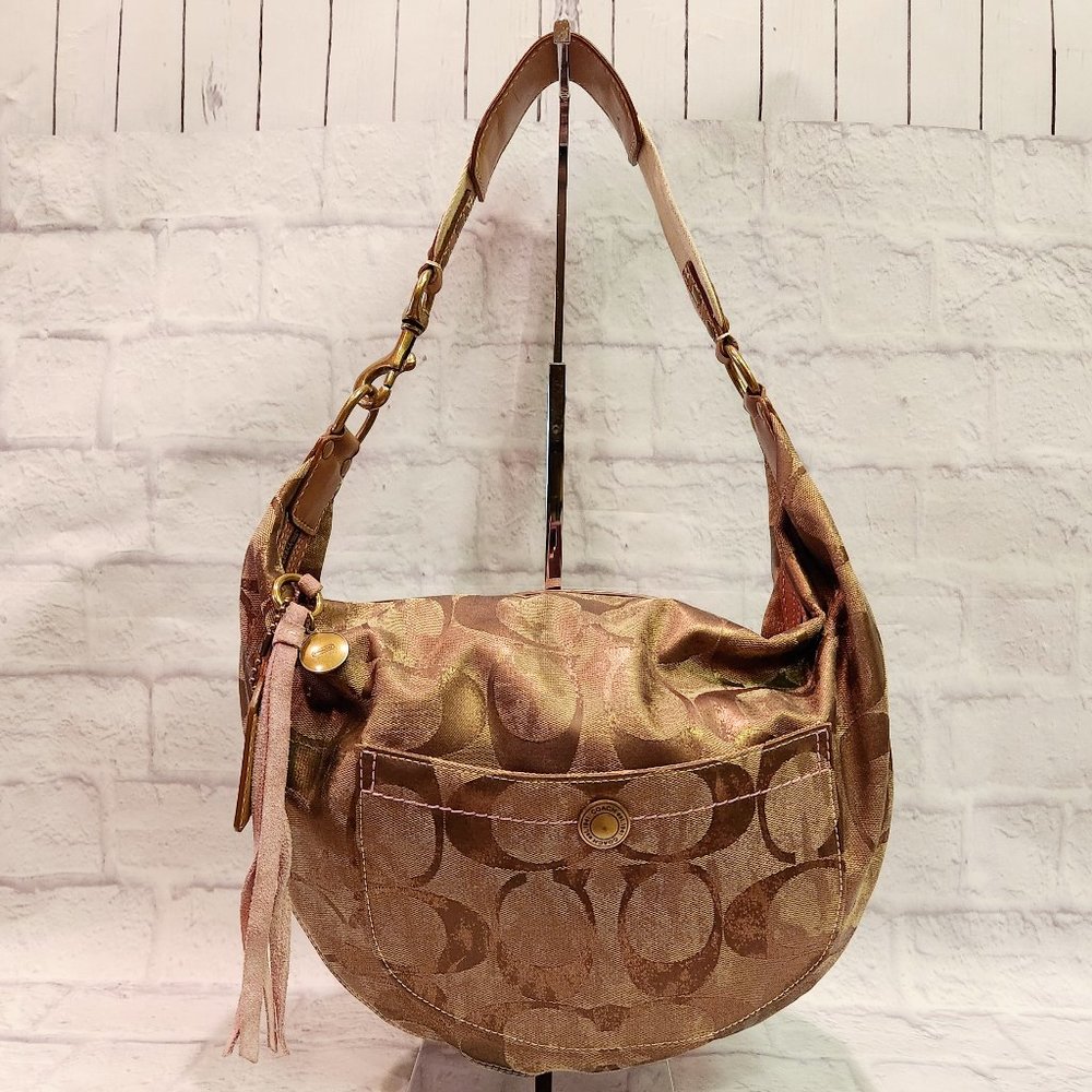 COACH Hobo Signature Canvas Bag Copper Lilac